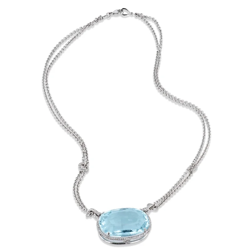 custom necklaces for women -Aquamarine Pendant on Diamond Cable Link Chain Estate Necklace