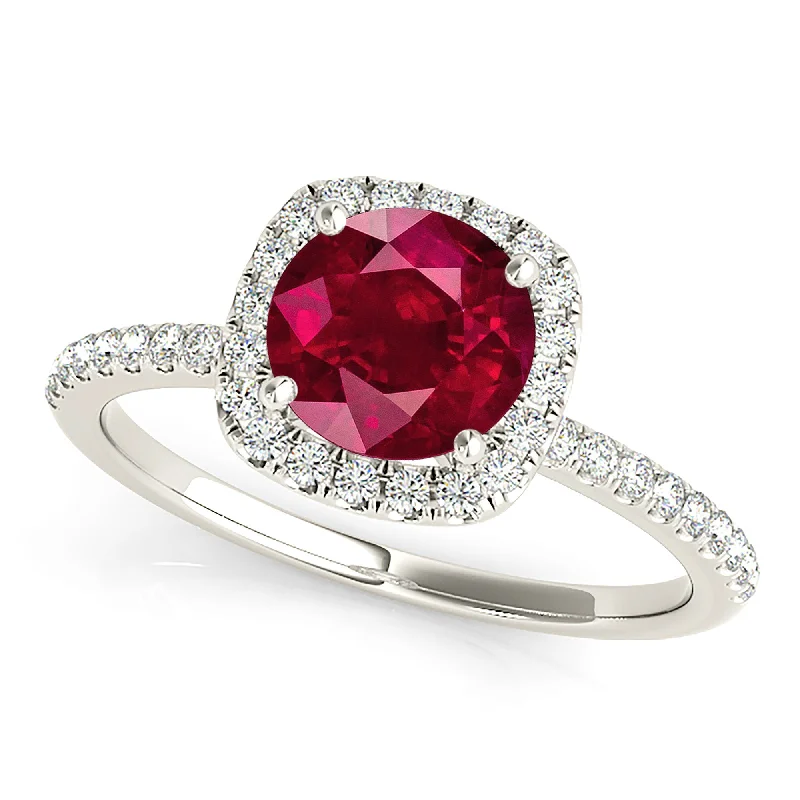 square engagement rings for women -1.35 ct. Genuine Round Ruby Ring With Cushion Halo