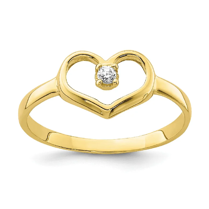 contemporary engagement rings for women -10KT Yellow Gold Cubic Zirconia Heart Baby Ring; Size 2