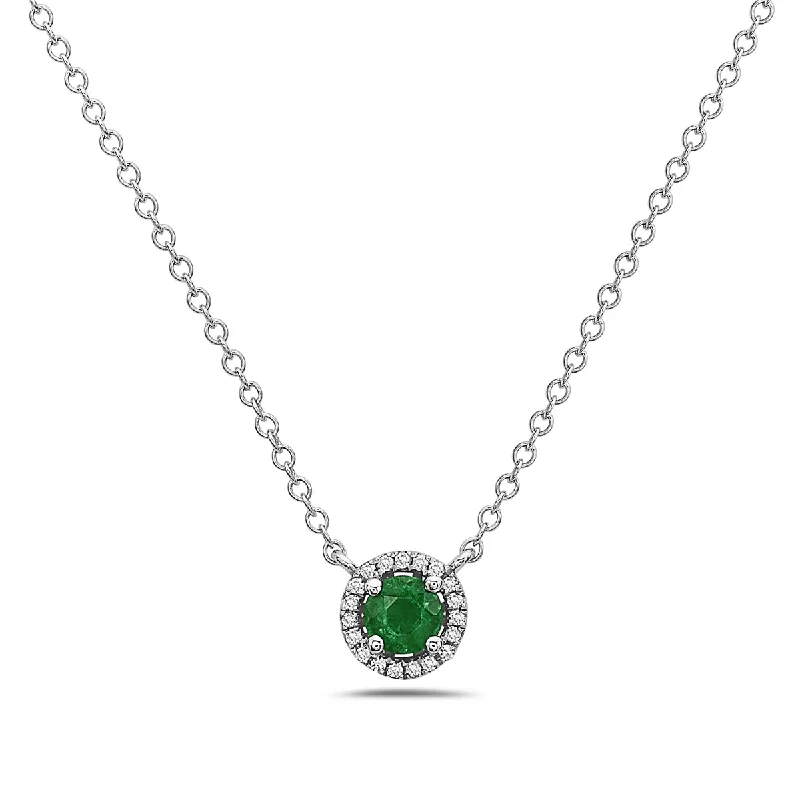 women’s trendy layered necklaces -Emerald And Diamond Halo Necklace