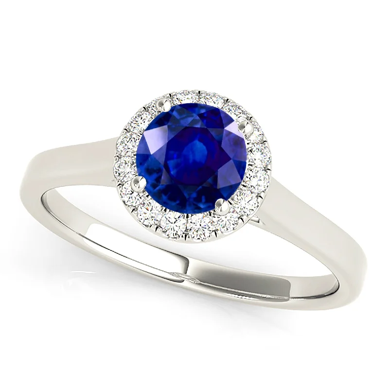 women’s matching engagement rings and bands -1.35 ct. Genuine Blue Sapphire Halo Solitaire Ring