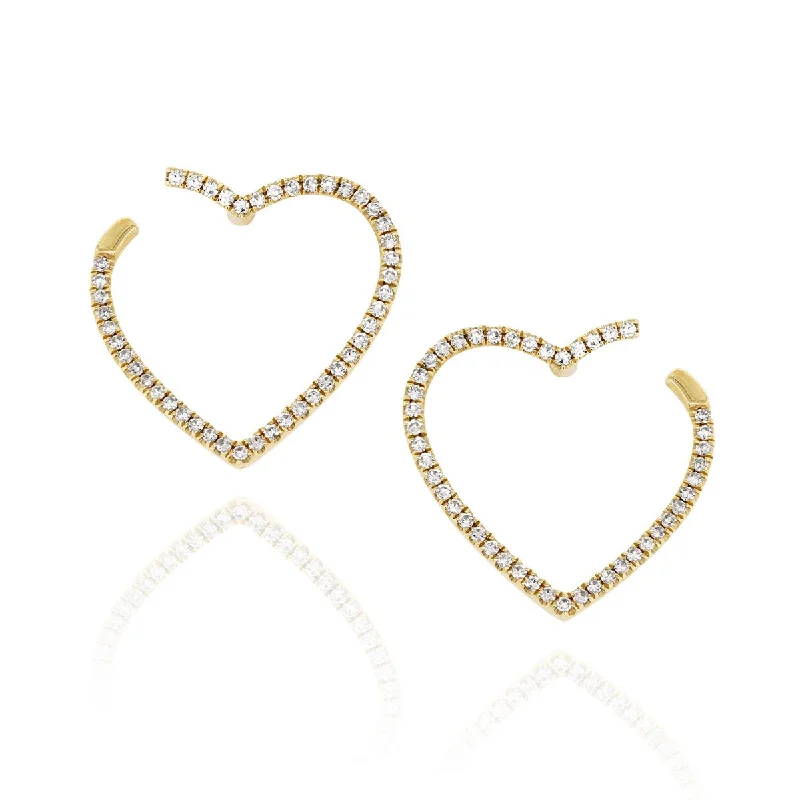 pearl stud earrings for women -pearl stud earrings for women -YELLOW GOLD HEART SHAPED EARRINGS WITH DIAMONDS, .28 CT TW