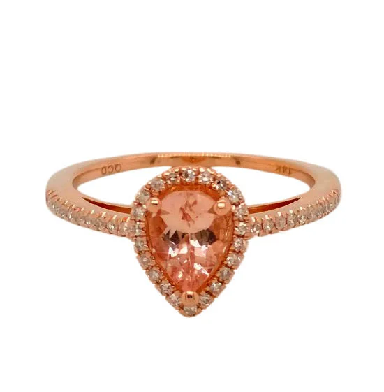 stackable wedding rings for women -7X5MM Pear Morganite Ring in 14KT Rose Gold