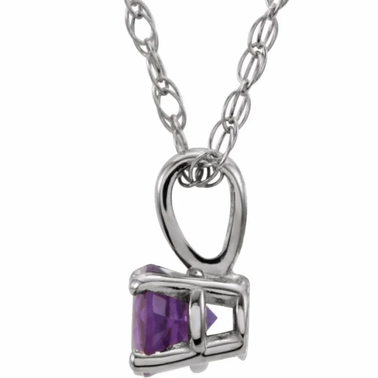 sparkling necklaces for women -14K White 3 mm  Natural Amethyst Youth Solitaire 14" Necklace