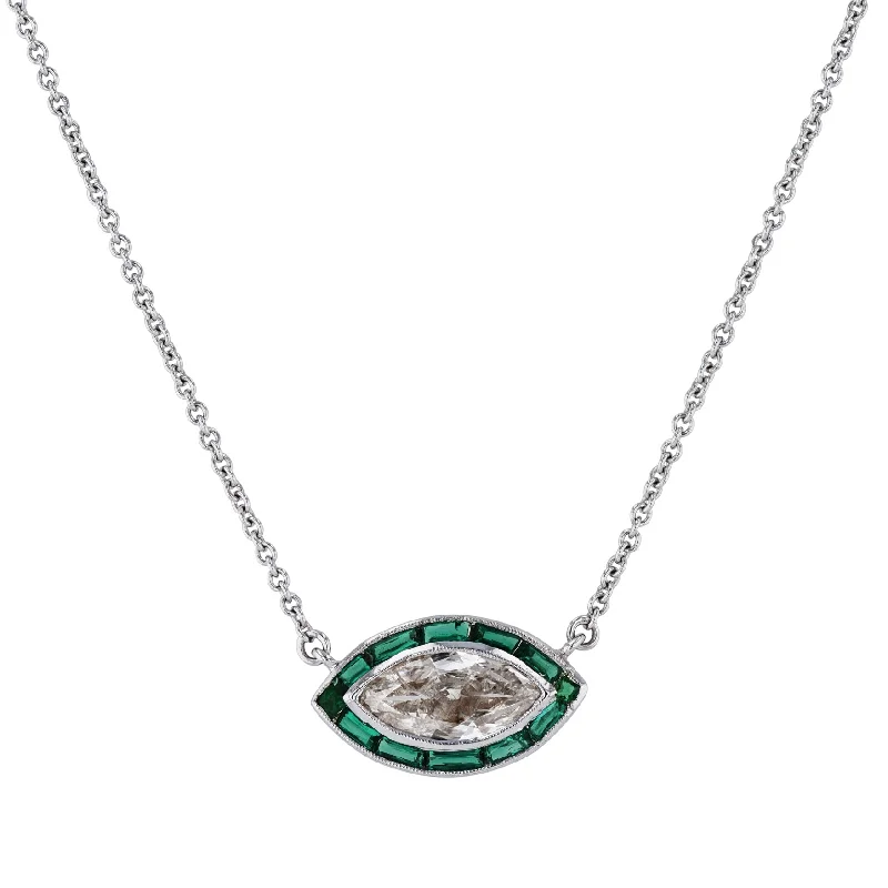 turquoise necklaces for women -Marquise Cut Diamond and Emerald Estate Pendant Necklace