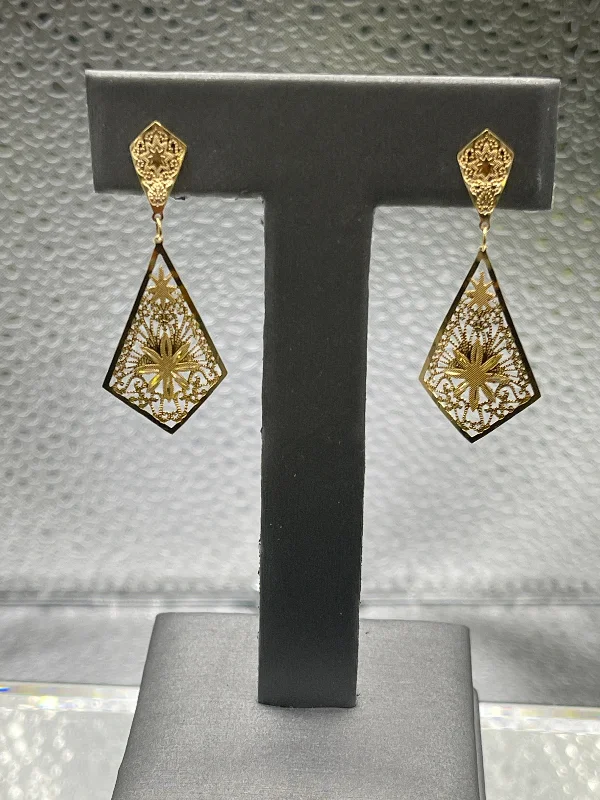 oversized earrings for women -oversized earrings for women -Ladies 14 Karat Yellow Gold Filigree Dangling Earrings