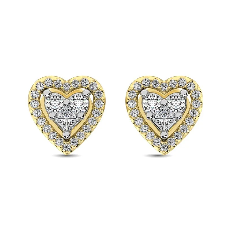 bridal diamond earrings for women -10K Yellow Gold 1/3 Ct.Tw. Diamond Heart Stud Earrings