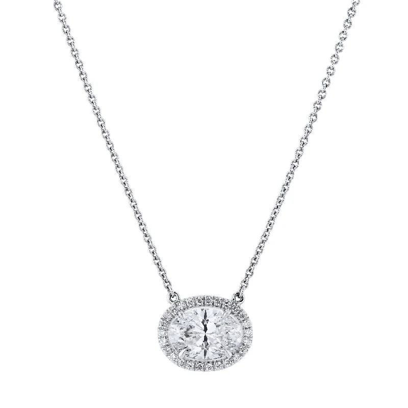 diamond necklaces for women -White Gold Oval Diamond Pave Pendant Necklace