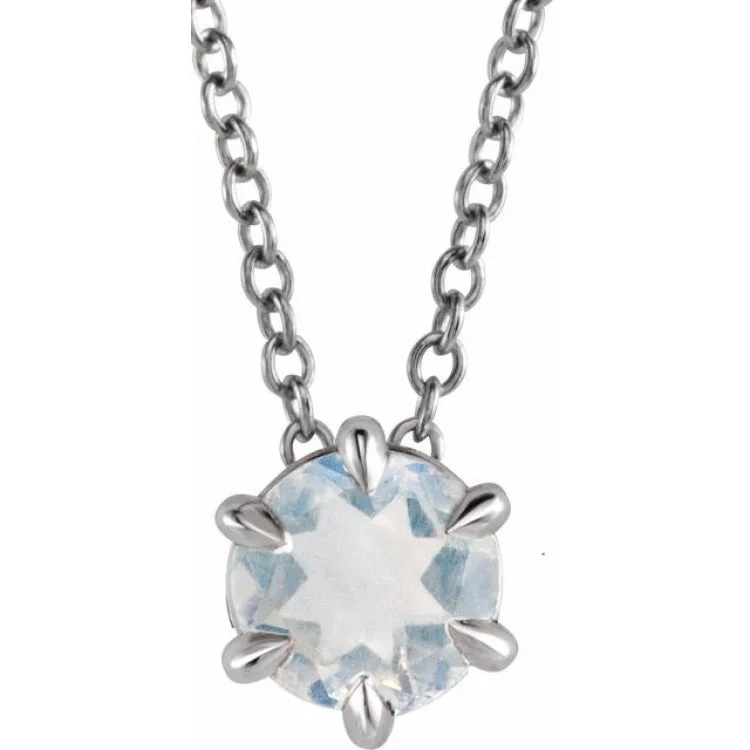 charm necklaces for women -Platinum 4 mm Natural Blue Moonstone Solitaire 16-18" Necklace