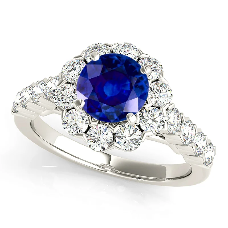 twisted engagement rings for women -1.35 ct. Genuine Blue Sapphire Ring With Floral Halo style