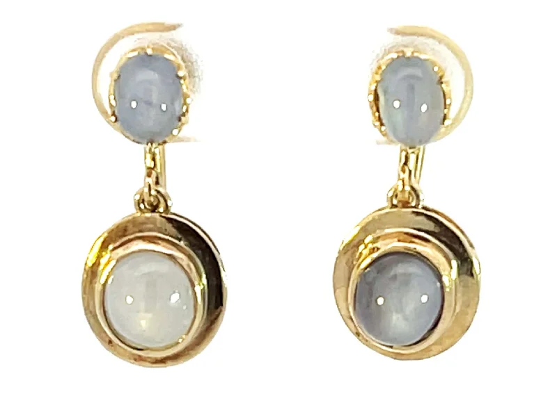 custom earrings for women -Dangly Star Sapphire Stud Drop Earrings 14k Yellow Gold