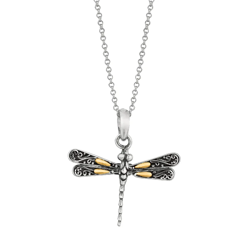 women’s gemstone necklace sets -Silver & 18K Dragonfly Necklace