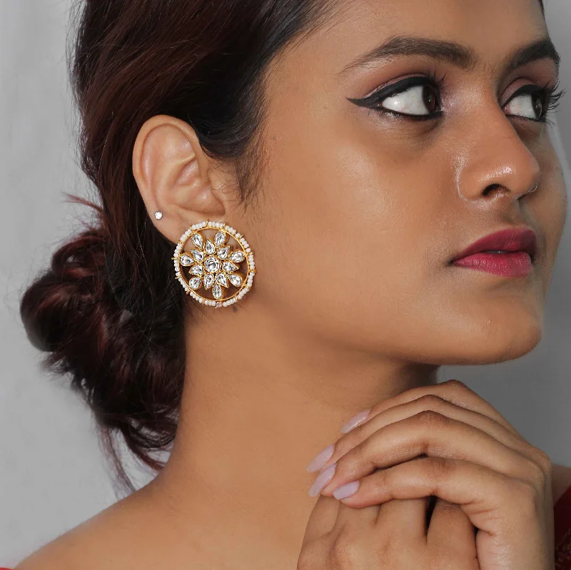 modern earrings for women -modern earrings for women -Silver 92.5 Kundan Studs