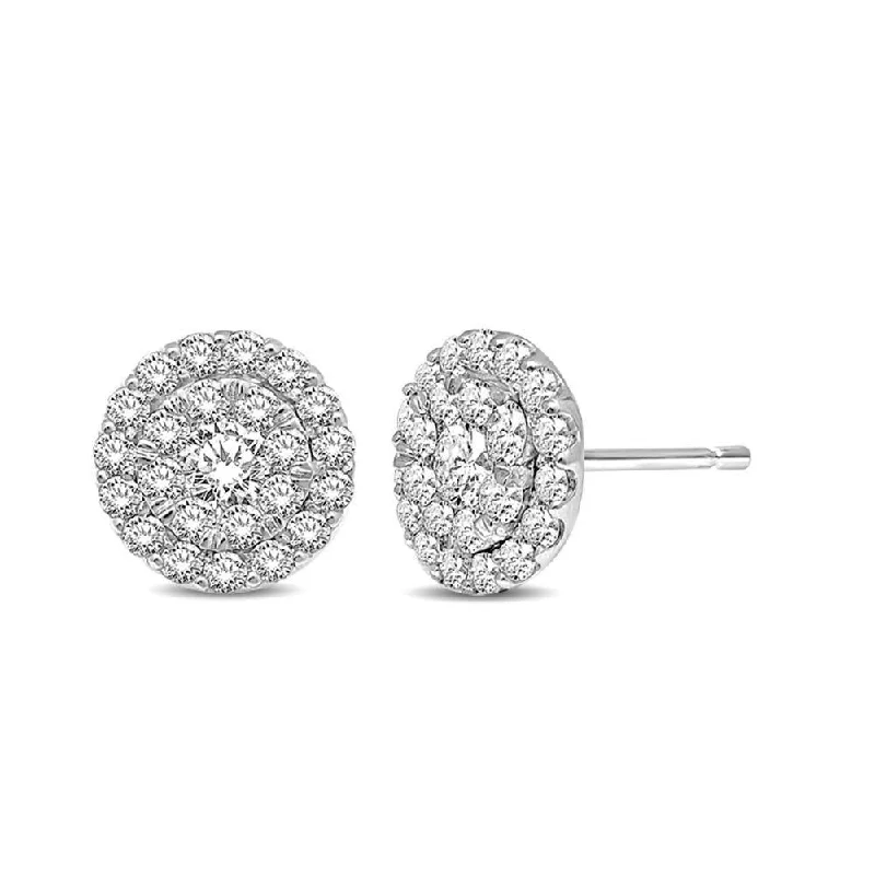 pearl earrings for women -14K White Gold 3/4 Ctw Invisible Diamond Stud Earrings