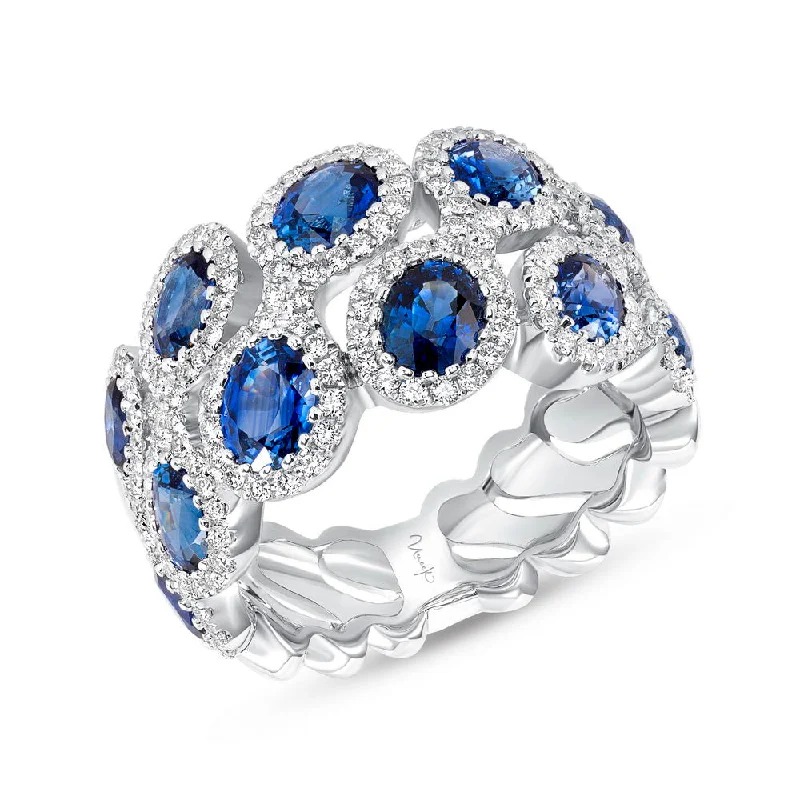 men’s and women’s engagement rings -Uneek Precious Collection 2-Row Round Blue Sapphire Fashion Ring