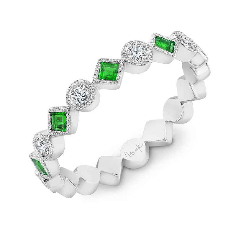 wedding sets for women -Uneek Precious Collection 1-Row Princess Cut Emerald Fashion Ring