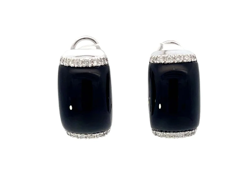 silver stud earrings for women -Black Onyx and Diamond Earrings 14k White Gold