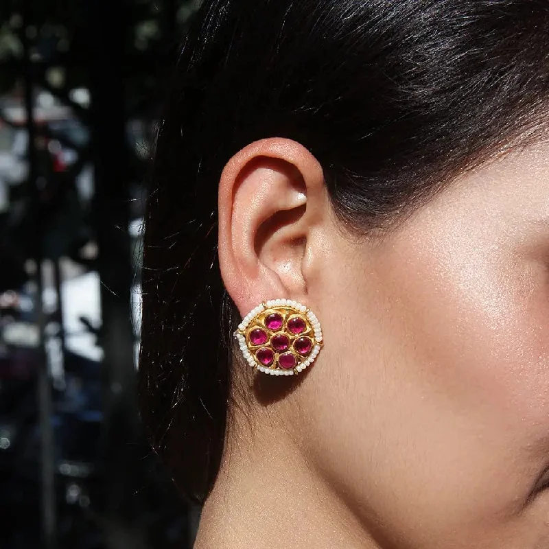 large earrings for women -large earrings for women -Red Kundan Majestic Silver Studs