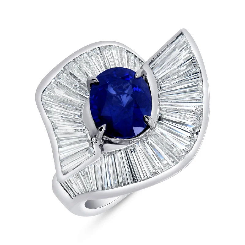 birthstone rings for women -Uneek Precious Collection Bypass Oval Shaped Blue Sapphire Fashion Ring