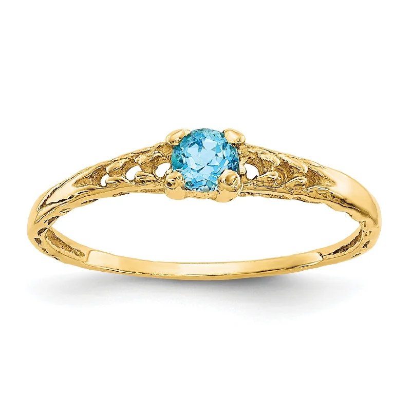 eternity rings for women -14KT Yellow Gold 3MM Round Blue Zircon Birthstone Baby Ring; Size 3