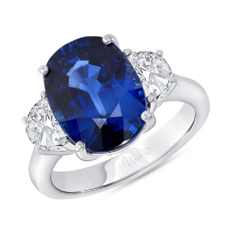 vintage-inspired engagement rings for women -Uneek Precious Collection Three-Stone Oval Shaped Blue Sapphire Fashion Ring