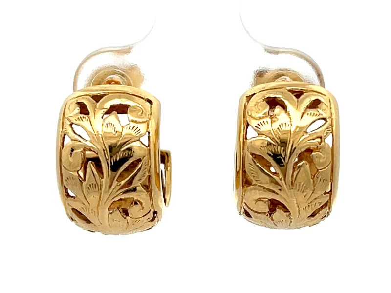 antique earrings for women -Mings Pierced Swirl Leaf Semi Hoop Earrings in 14k Yellow Gold