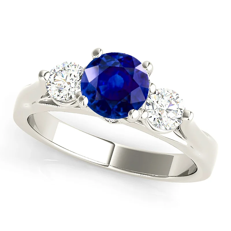 princess cut engagement rings for women -1.35 ct. Genuine Blue Sapphire Three Stone Ring