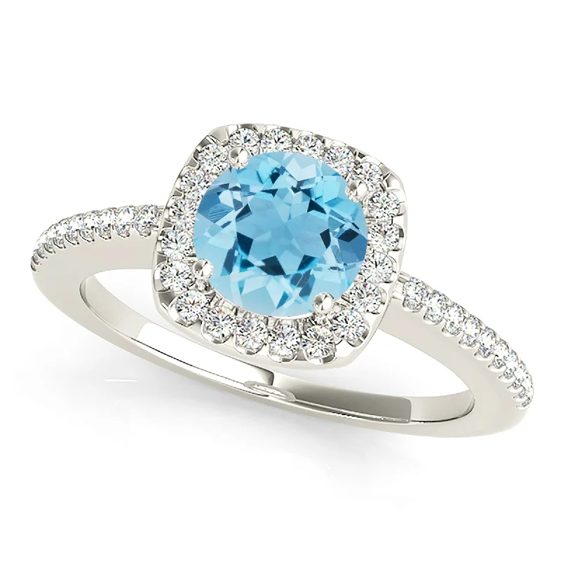 large diamond engagement rings for women -1.65 ct. Genuine Round Aquamarine Ring With Cushion Halo