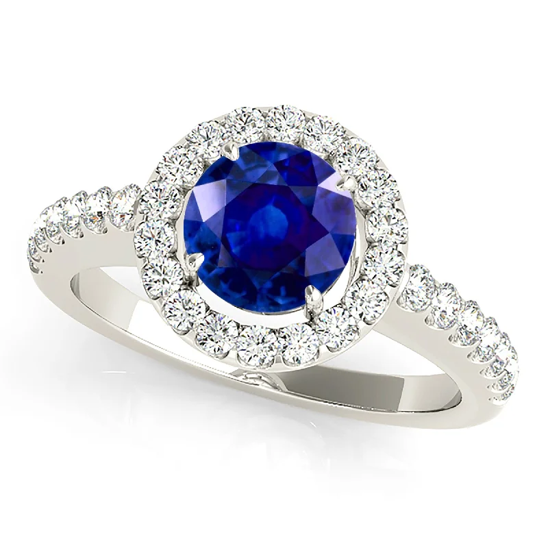 vintage engagement rings for women -1.35 ct. Genuine Blue Sapphire Beautiful Classic Halo Ring