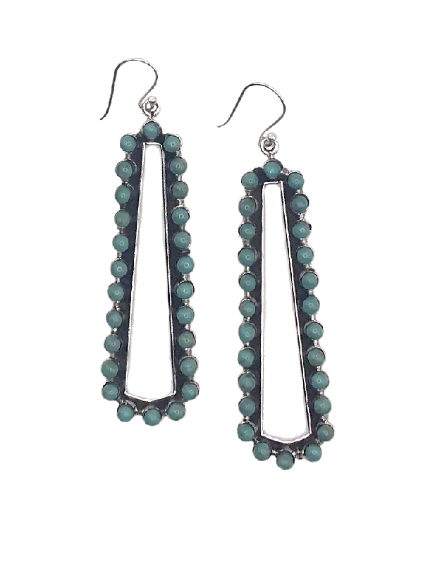 women’s crystal chandelier earrings -Stylish Long Trapezoid Sterling + Turquoise Drop Earrings