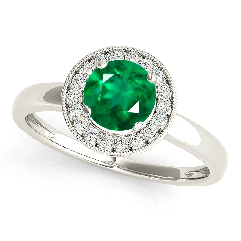 fancy diamond rings for women -1.15 ct. Genuine Emerald Ring with Milgrain Halo And Solid Gold Shank