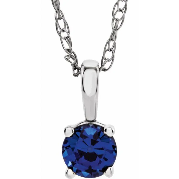 layered necklaces for women with pendants -14K White 3 mm Lab-Grown Blue Sapphire Youth Solitaire 14" Necklace