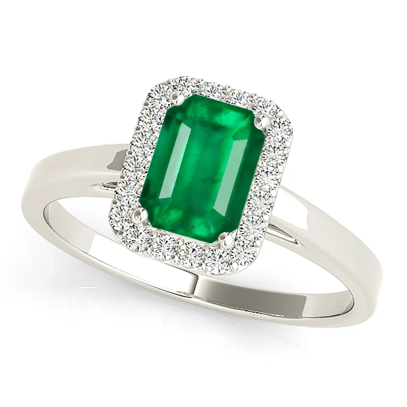 gemstone engagement rings for women -1.00 ct. Genuine Emerald Ring With Halo and Solid Gold Band