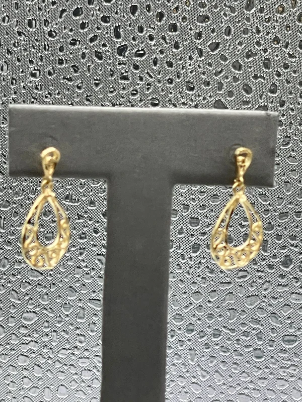 silver hoop earrings for women -14 Karat Yellow Gold Teardrop Filigree Dangling Stud Earrings