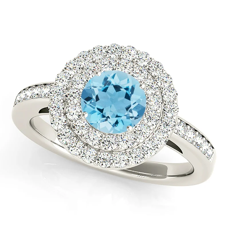 pear-shaped diamond rings for women -1.10 ct. Genuine Aquamarine Ring With Double Row Halo