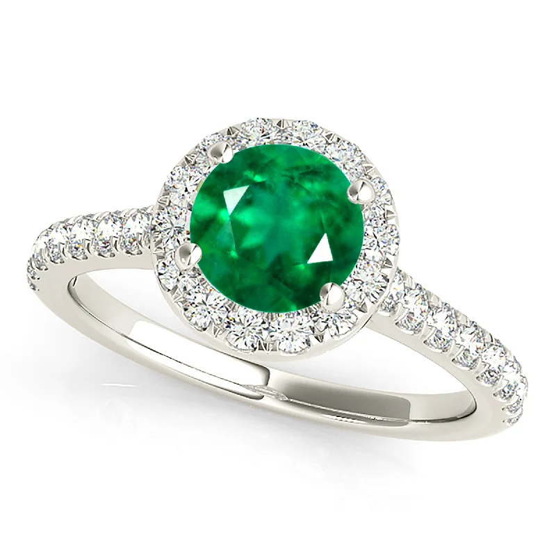 women’s yellow gold wedding bands -1.15 ct. Genuine Emerald Ring with Halo And Thin Band