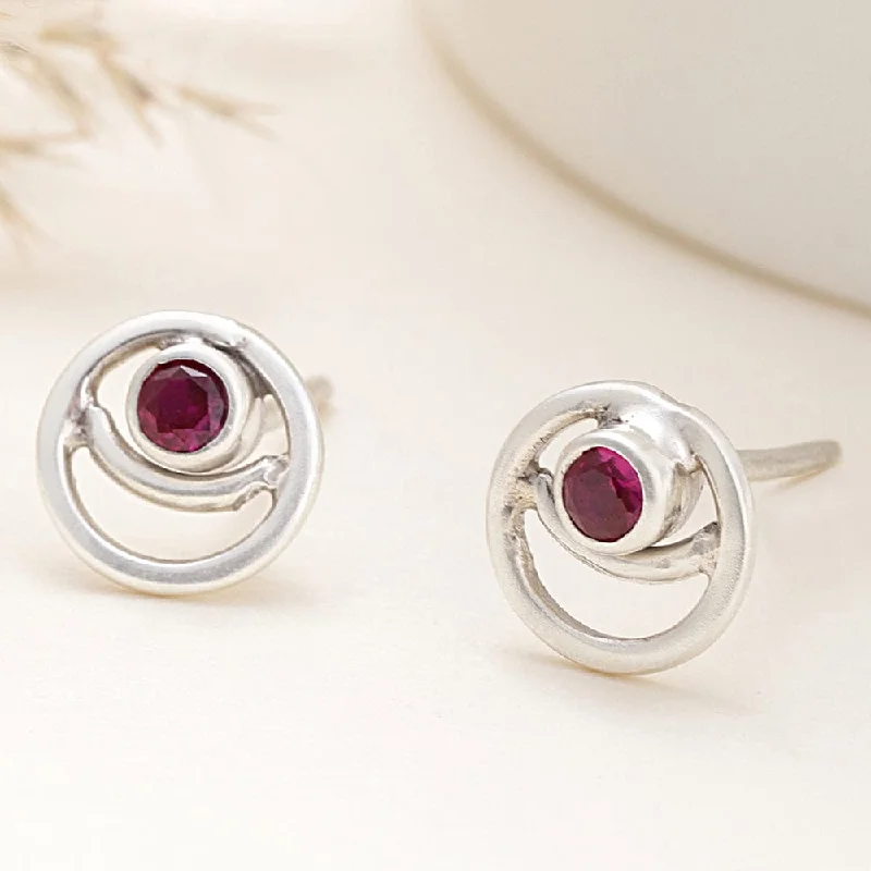 cute earrings for women -cute earrings for women -92.5 Silver Red Spiral Stud Earrings