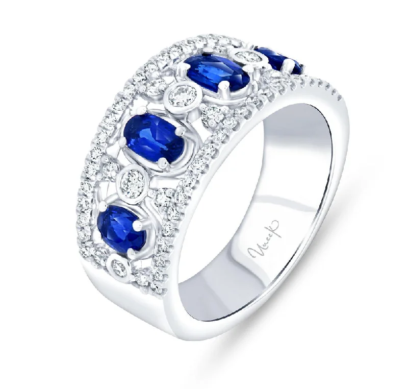 men’s and women’s engagement rings -Uneek Precious Collection Vintage Oval Shaped Blue Sapphire Fashion Ring