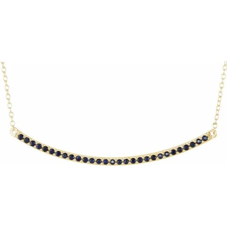 dainty necklaces for women -14K Yellow Natural Blue Sapphire Bar 16-18" Necklace