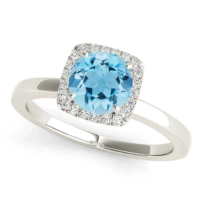 multi-stone engagement rings for women -1.75 ct. Genuine Aquamarine Ring with Cushion Halo