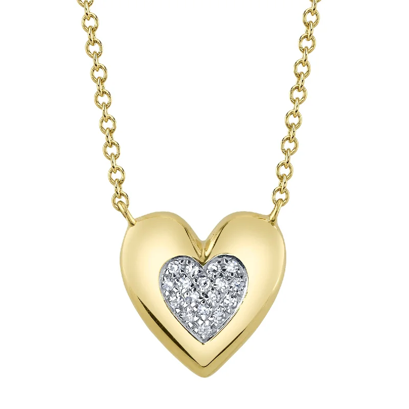 silver chain necklaces for women -14kt. Yellow gold Diamond Pave Heart Necklace with 0.04ct TW Diamonds