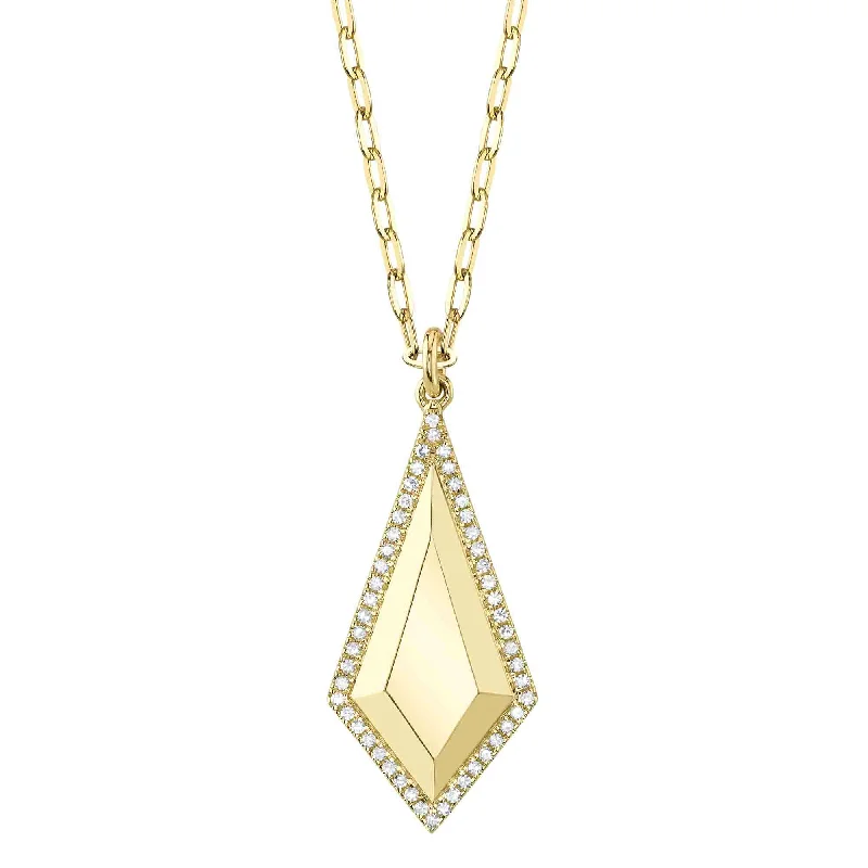 dainty gold necklaces for women -14kt Yellow Gold Geo Cut Drop on a Paperclip Link Necklace / 0.13ct TW Diamond Pave