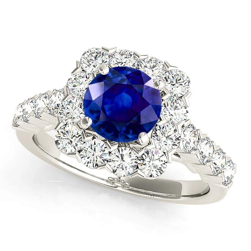 vintage rings for women with diamonds -2.40 ct. Genuine Blue Sapphire Halo Ring