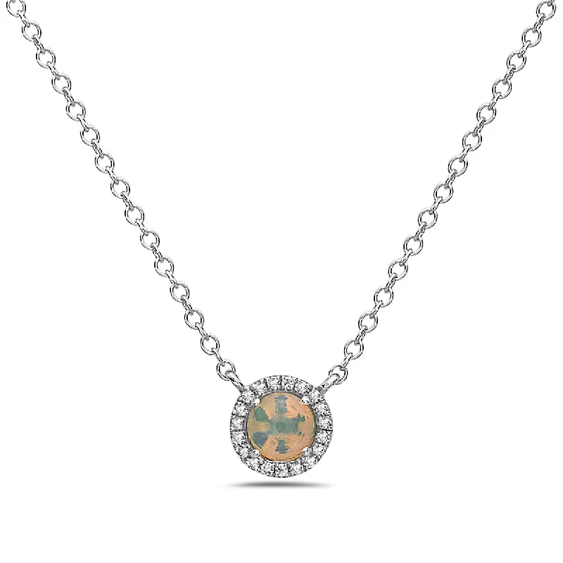 elegant pearl necklaces for women -Opal And Diamond Halo Necklace