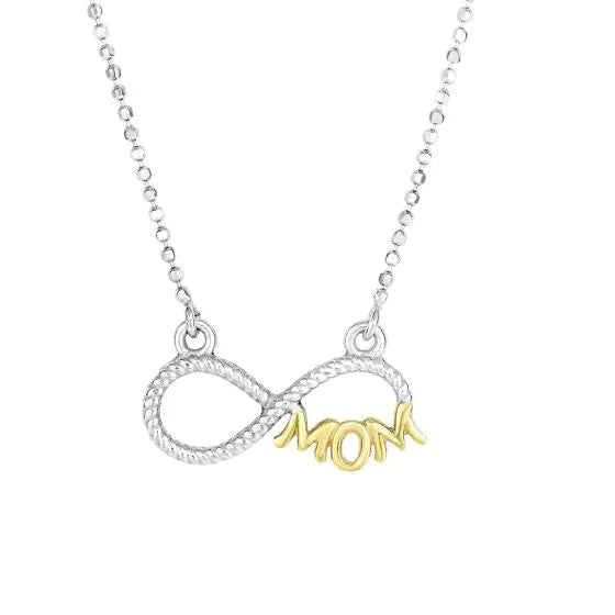 geometric necklaces for women -Sterling Silver and 14kt Yellow Gold Infinity Necklace with Gold Mom on 18" Ball Chain