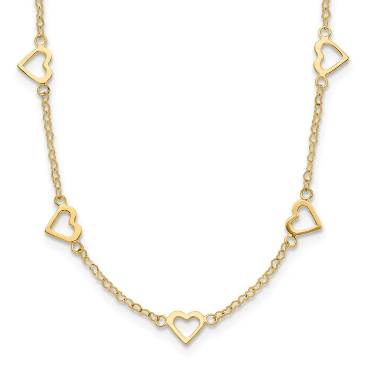 monogram necklaces for women -14k Polished Open Hearts on Heart Link 16in Necklace