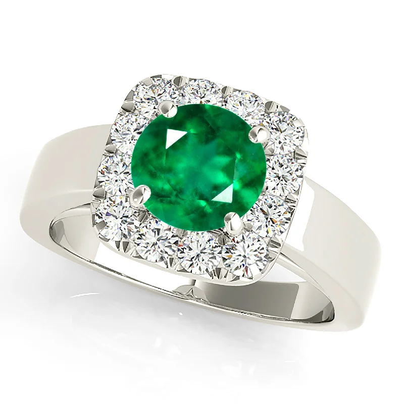 women’s vintage wedding rings -2.00 ct. Genuine Emerald Ring with Halo,Flower Basket with Plain Band