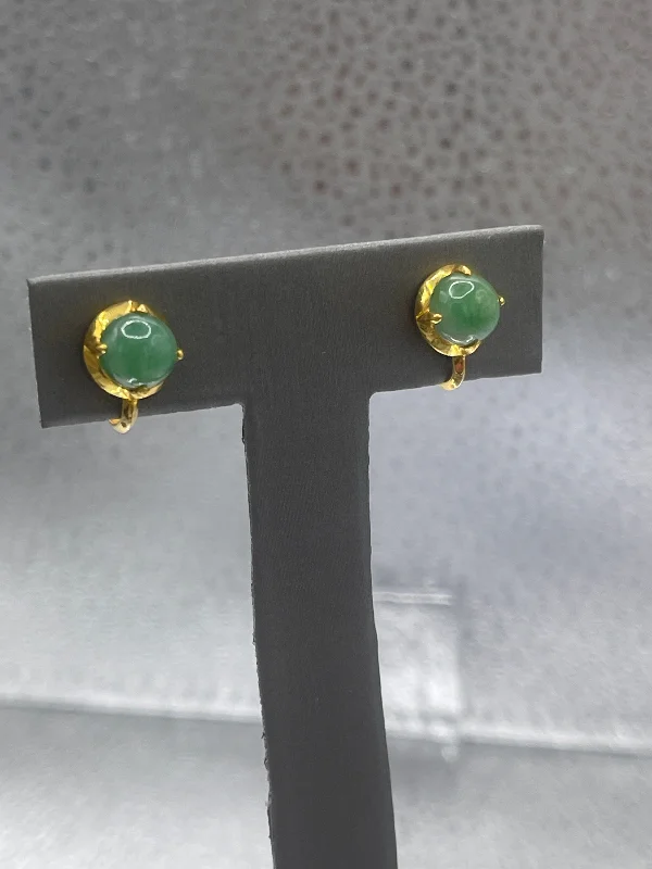 women’s delicate drop earrings -women’s delicate drop earrings -Ladies 22 Karat Solid Yellow Gold Genuine Jade Screw Back Earrings