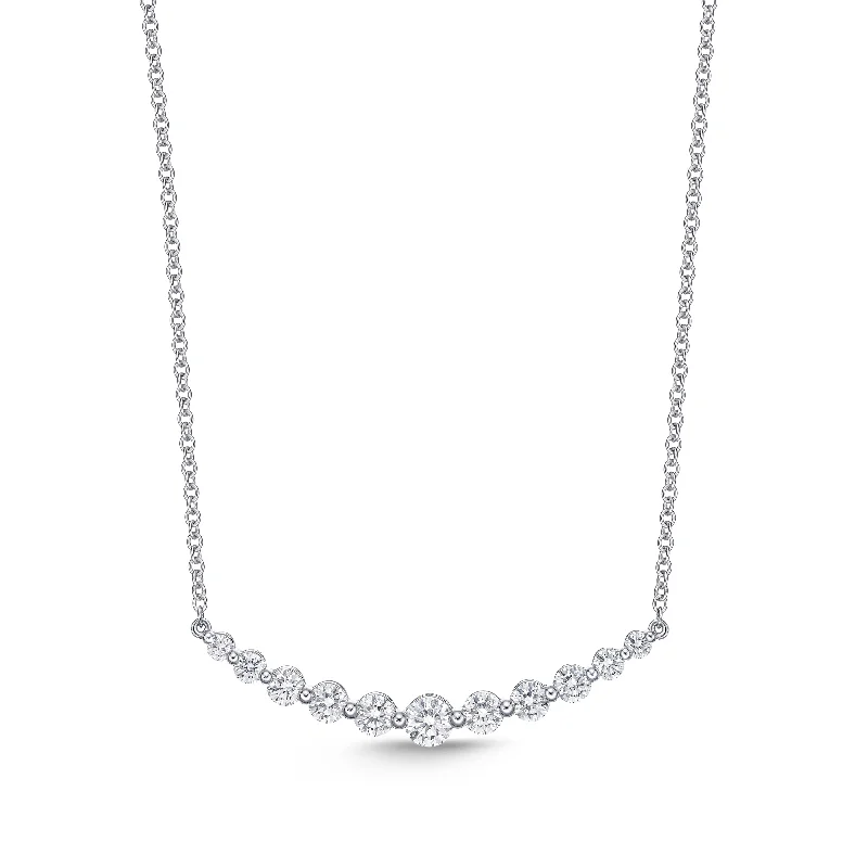 heart-shaped necklaces for women -Curved Diamond Bar Necklace in 18K White Gold