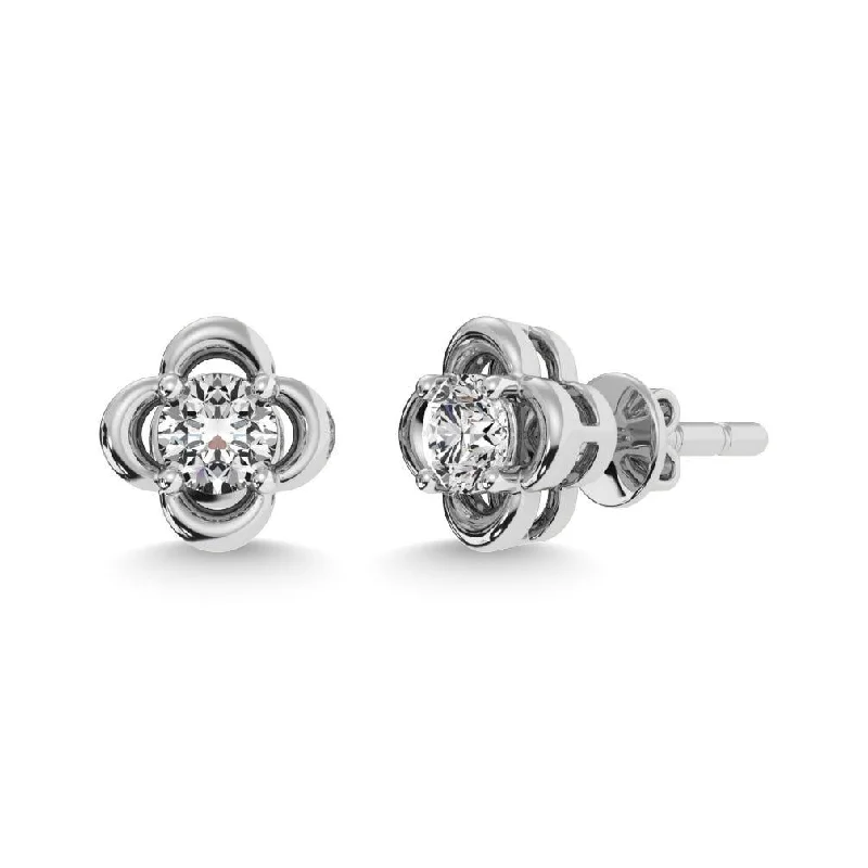 gold earrings with gemstones for women -Diamond Solitaire Dimond Stud Earrings in 14K White Gold